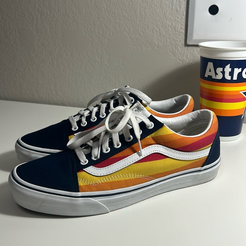 Custom vans old skool Houston Astros throwback tequila sunrise men’s size 10.5